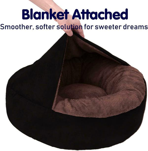 Pawsome Dog Bed, with Blanket Attached, Snug Style Hooded Pet Cuddler