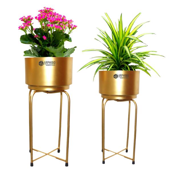 ARPHIBO Golden Metal Planter for Living Room with Stand Set of 3