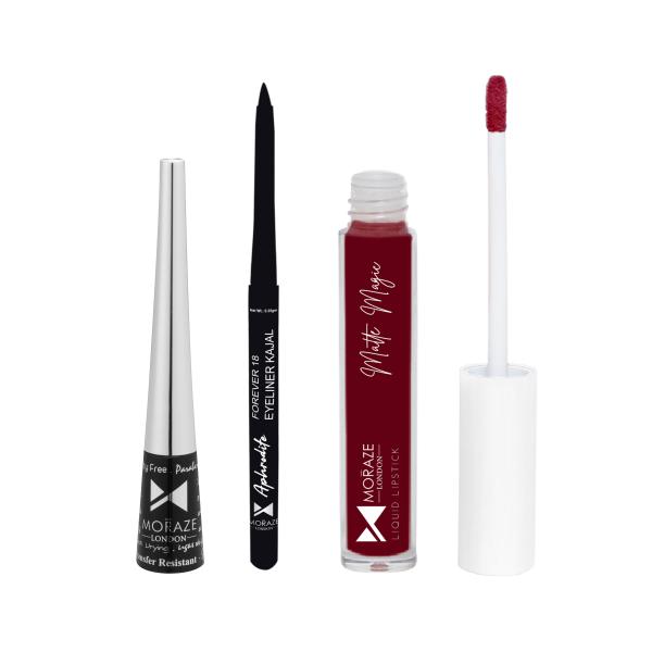Moraze Combo Pack of Eyeliner Kajal and Liquid Lipstick JioMart