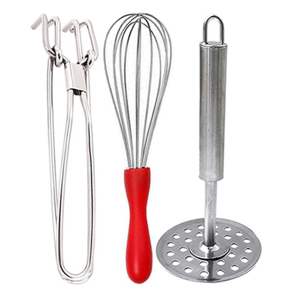 DreamBasket Stainless Steel Pakkad & Egg Whisk & Potato Masher for