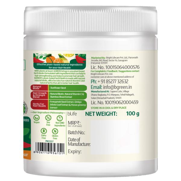 bGREEN by HealthKart Herb Biotin 10000mcg+ Powder, Plant Based Biotin for  Hair Growth, Vitamin C &