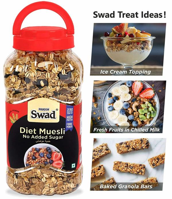 Swad Breakfast Cereal,Diet Muesli 0 Sugar (Multigrain Crunchy Oats,High