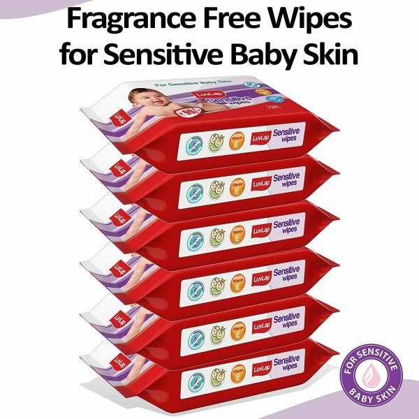 LuvLap Sensitive wipes for baby skin Rich in Vitamin E, 72 Wipes/Pack