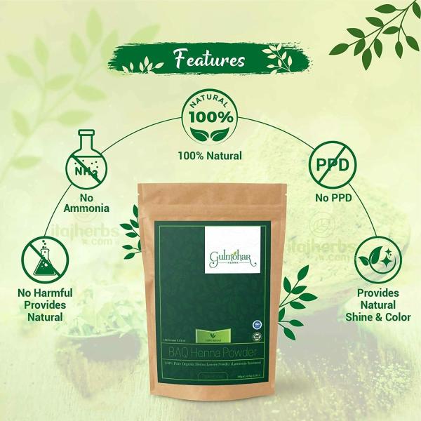 Gulmohar Organic BAQ Mehandi Powder (triple shifted) Sojat Rajasthani