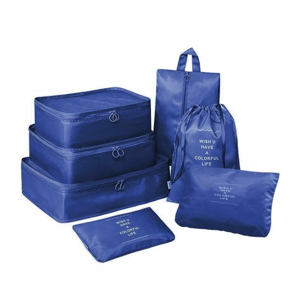 7set Packing Cubes Blue TZbonjourney Packing Organizers with Toiletry Bag and Shoe Bag 