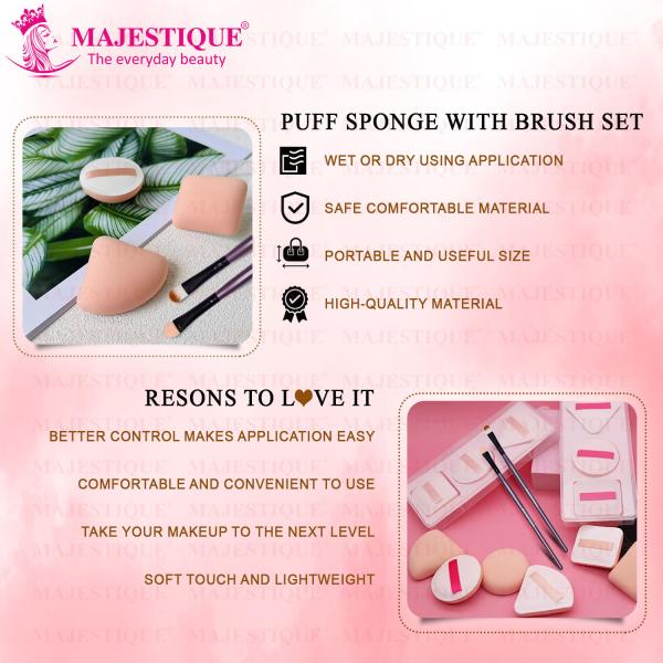 Majestique Makeup Sponge and Brush Set Round, Square, and Triangle