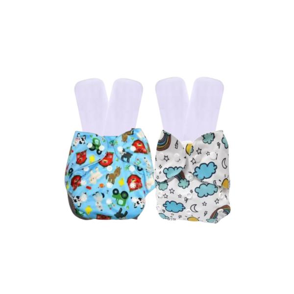 Chubby Cheeks Resuable Printed 2 Cloth Diapers with 4 Pcs of 3 Ply Soft