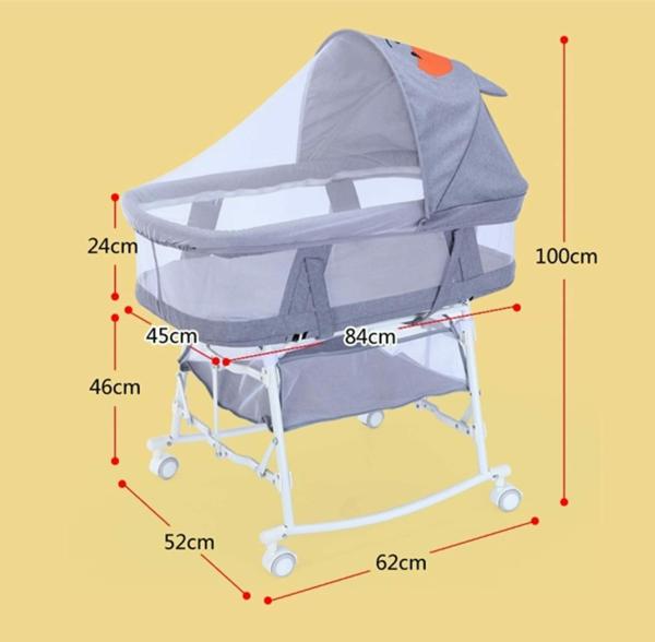 House of Quirk Cradle Crib Baby Rack with Casters Foldable(84x62x100cm,Grey) JioMart