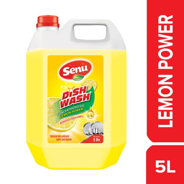 Senu Fresh Lemon Fragrance Dishwash Liquid Gel 5 L Refill Pack, Leaves