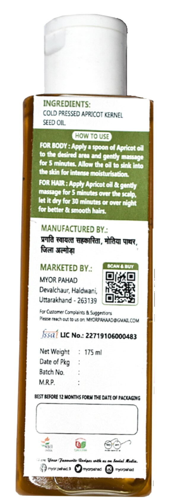 Myor Pahad's Himalayan Apricot Kernel Oil ( Gattu Ka Tel ) Single