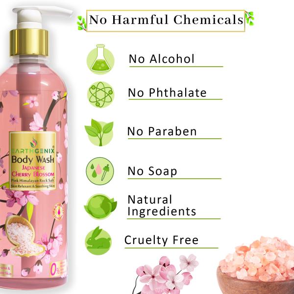 Earthgenix Body Wash Japanese Cherry Blossom + Pink Himalayan Rock Salt
