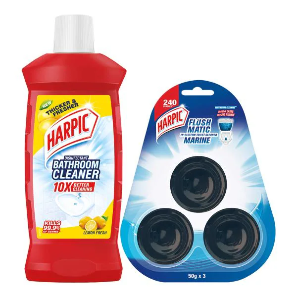 Harpic Flushmatic InCistern Toilet Cleaner Blocks Marine 150g & Harpic Disinfectant Bathroom