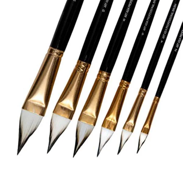 FRKB Cat's Tongue 6 pc Synthetic White Hair Brushes Set for Acrylic