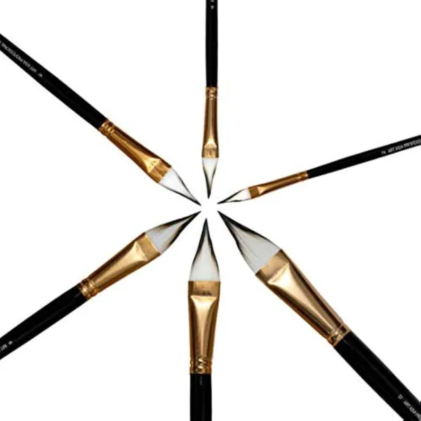 FRKB Cat's Tongue 6 pc Synthetic White Hair Brushes Set for Acrylic