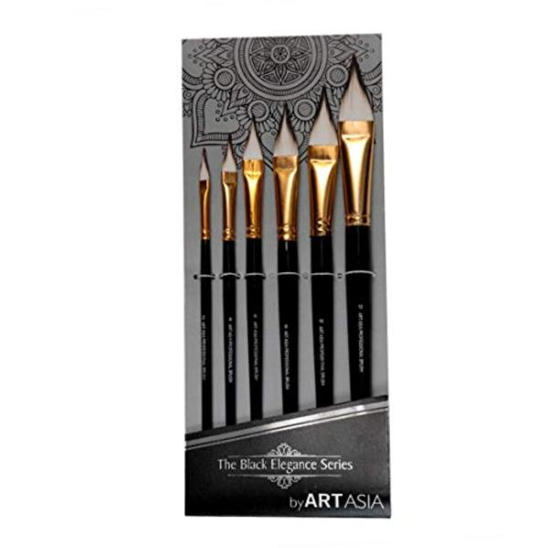 FRKB Cat's Tongue 6 pc Synthetic White Hair Brushes Set for Acrylic