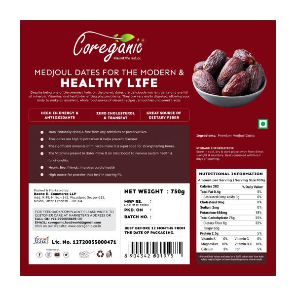 Coreganic 100 Natural Premium International King Medjoul Dates for Weight Management 750g