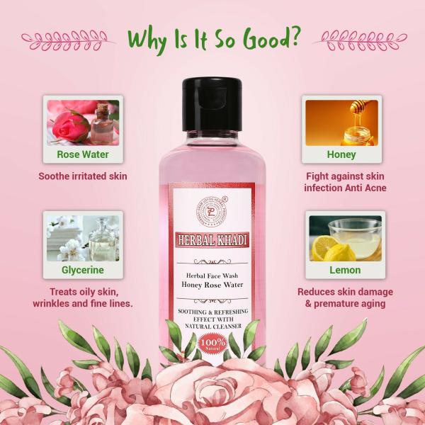 Herbal Khadi Honey Rose 100 Natural Purifying Herbal Face Wash For