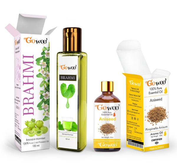 GO WOO Pack of 2 Aniseed Essential Oil and Brahmi Carrier Oil 100 Natural Oil For Hair growth