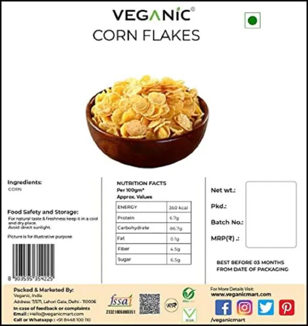Veganic Raw Cornflakes Ready to Fry Corn Flakes Healthy Poha Chivda
