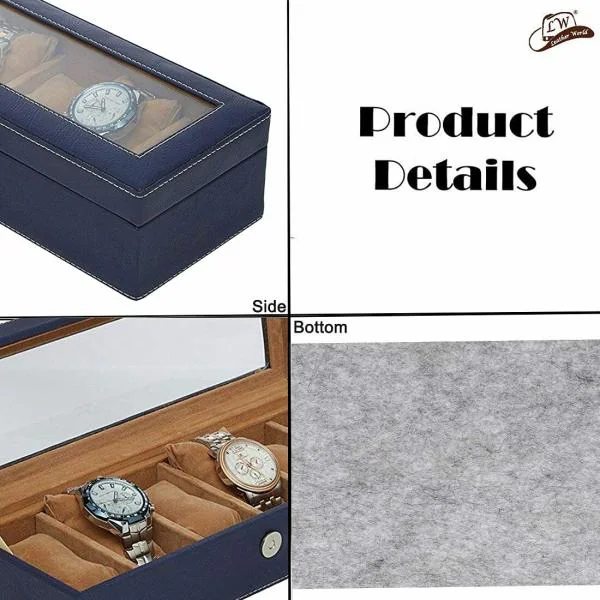 Leather World 6 Slot PU Leather Men Watch Box Display Case Organizer