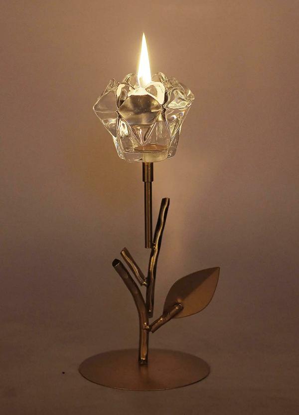 Divine Home Golden Metal, Crystal Tea Light Candle Holder JioMart