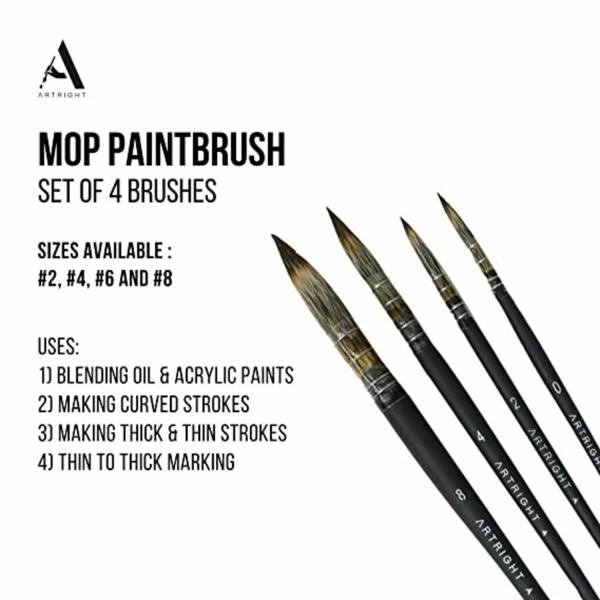 ArtRight Mop Paint Brush Set (Synthetic Hair) with Brush Holder