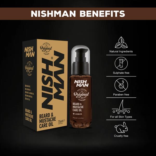 Nishman Beard & Mustache Care Oil 75ML More Beard Growth with Argan
