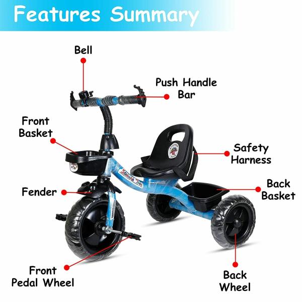 Mezire BST01 Tricycle For Kids With Front & Back Basket, Tricycle For
