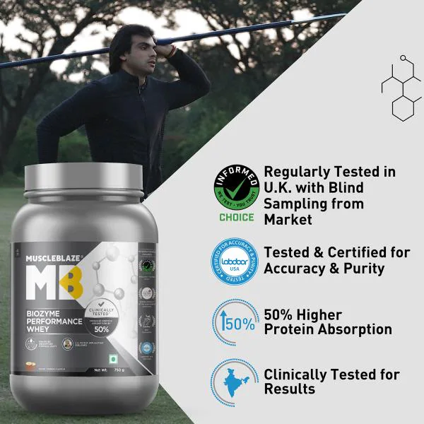MuscleBlaze Biozyme Performance Whey Protein Powder, (Informed choice