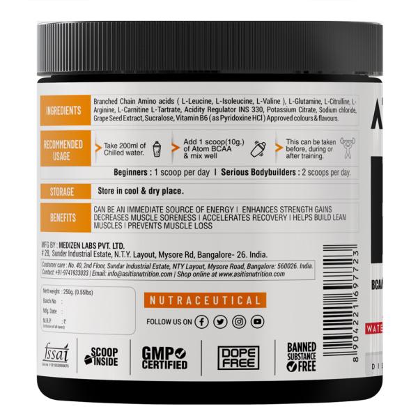 ASITIS ATOM BCAA 250g with Larginine, LCarnitine, LCitrulline for Energy Burst & Athletic