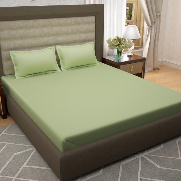 Cotton Olive Green King Size Bedsheet, Light Olive Green Bed Sheets King