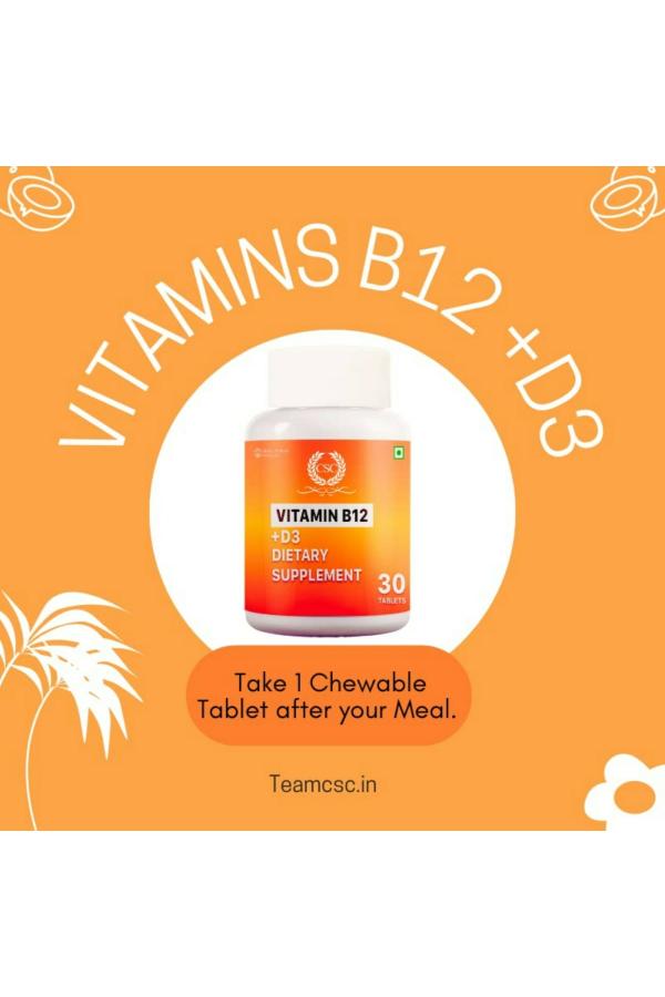 CSC Vitamin B12 Supplement for Men and Women with Vitamin D3 30