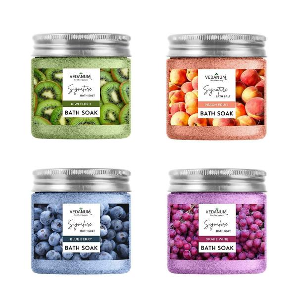 VEDANUM Kiwi, Blueberry, Peach Bath Salts Skin Care, Pain Relief and Foot Massage 100 g (Pack of
