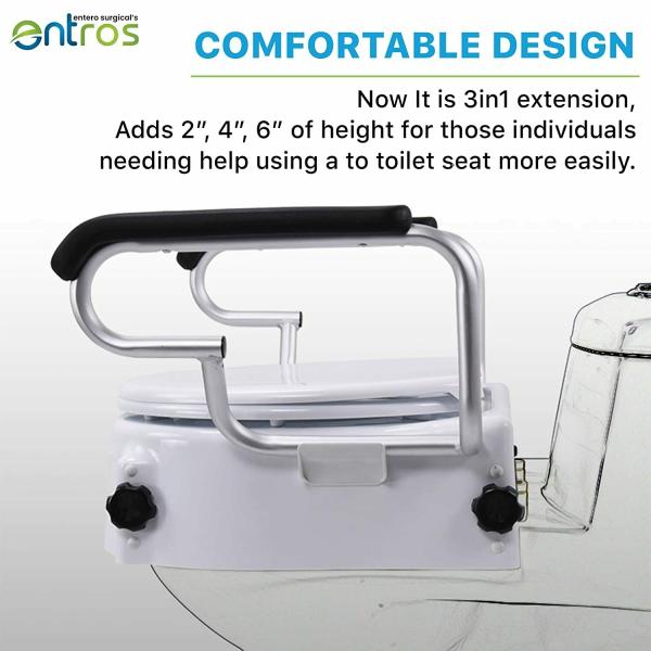 Entros Premium Commode Toilet Seat Raiser Elevator with Lift Padded