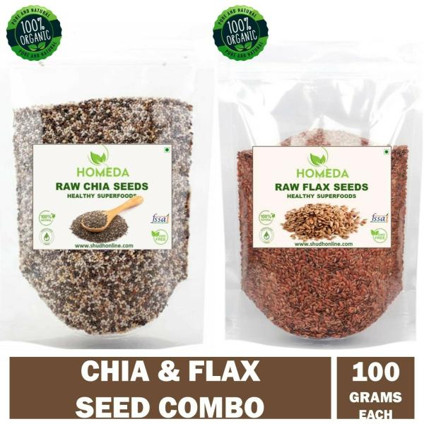 Homeda Chia and Flax Seeds Combo (100g each 200g) for Weight Loss Chiya, Chea, Alsi, Tisi