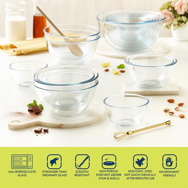 Borosil Glass Mixing & Serving Bowl With Lid, Oven & Microwave Safe