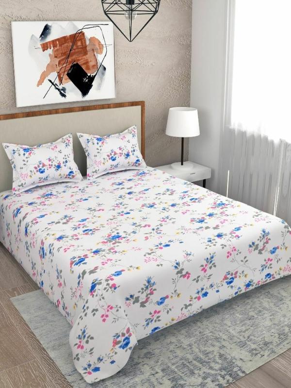 Salona Bichona 100 Cotton 104 Tc Blue SelfDesign Printed Double