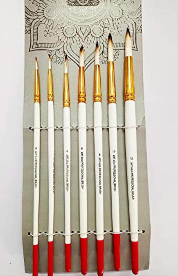 FRKB Round White Brown Hair Handmade Synthetic Painting Brush Set of