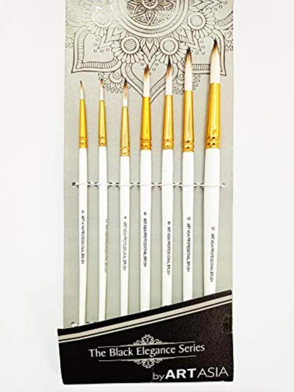 FRKB Round White Brown Hair Handmade Synthetic Painting Brush Set of