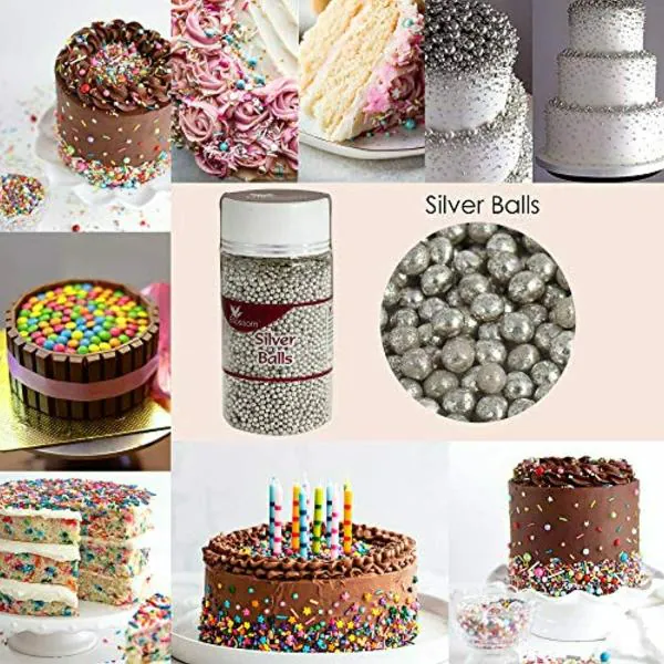 BLOSSOM Edible Silver Balls Sprinkles for Cake Decoration (Size 00