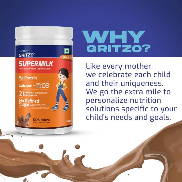 Gritzo SuperMilk, Easy to Absorb Protein Health Drink for Kids (812
