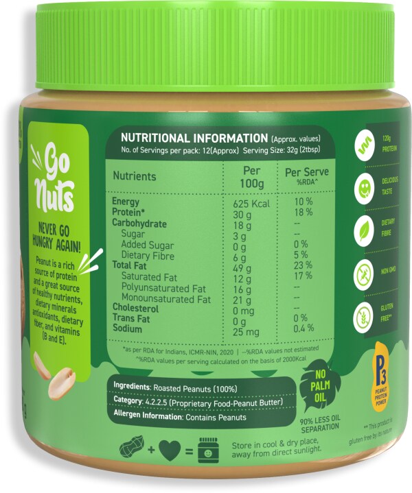 Alpino Natural Peanut Butter Smooth 400 G Unsweetened 30 G Protein 100 Roasted Peanuts