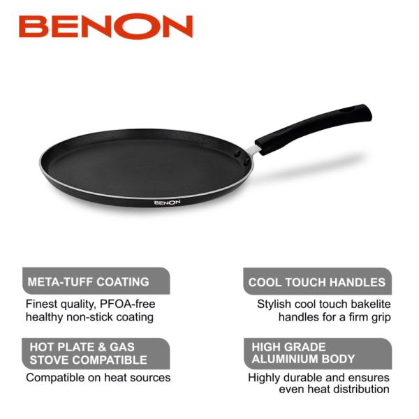 BENON Premium Aluminium Non Stick Induction Base Dosa Tawa 26 cm