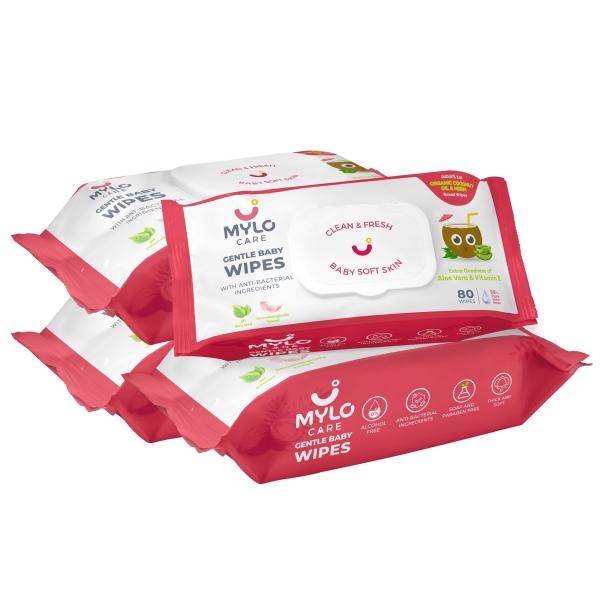 Mylo Gentle Baby wipes with 98 Pure Water, Coconut Oil & Neem With Lid
