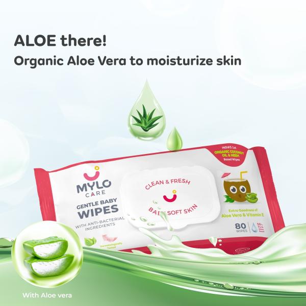 Mylo Gentle Baby wipes with 98 Pure Water, Coconut Oil & Neem With Lid