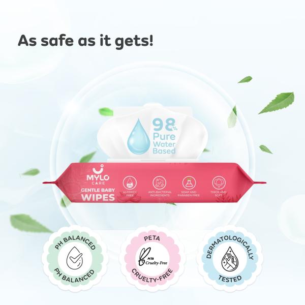 Mylo Gentle Baby wipes with 98 Pure Water, Coconut Oil & Neem With Lid