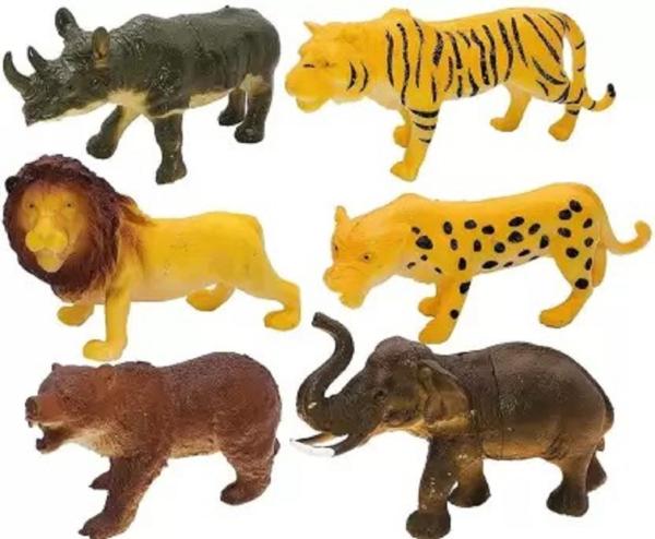 JGG JAIN GIFT GALLERY Jungle Cartoon Wild Animal Set of 6 Big Size Full  Action Toy Figure(Multicolor) - JioMart