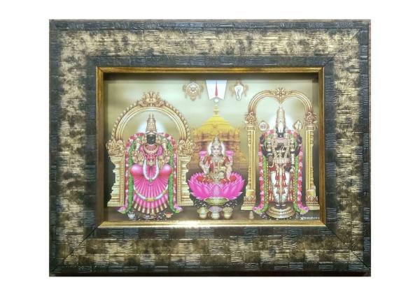 Framtastic God Sri Tirupati Venkateswara Swamy Balaji with Padmavati and  Lakshmi Devi Square Photo Frame - JioMart