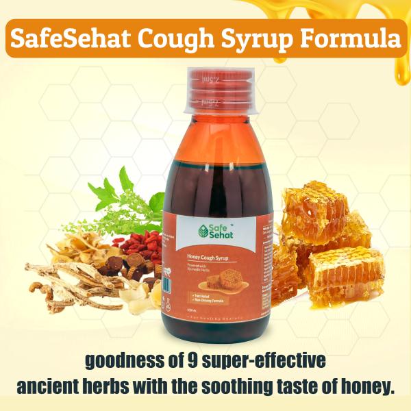 SafeSehat Honey Cough Syrup Formula100Ml Natural, Ayurvedic Useful