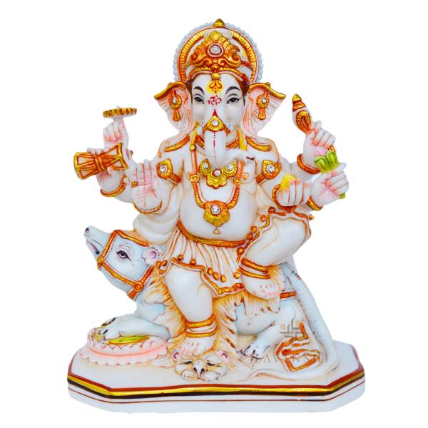 Lavanshi White Marble Dust Painting Ganesha Sitting On Mouse Statue  Showpiece  cm - JioMart
